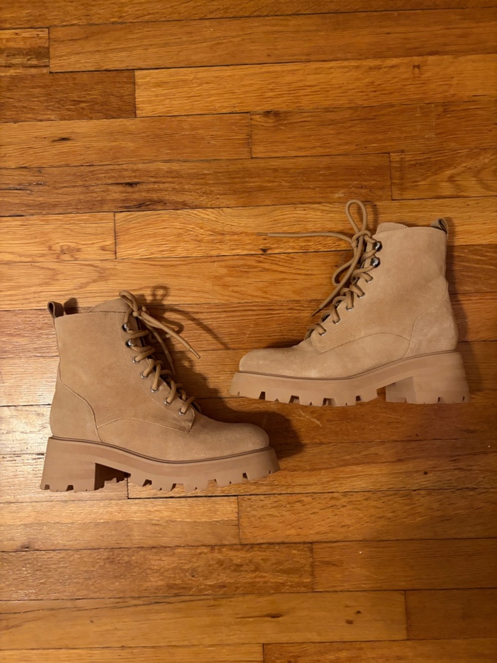 Marc Fisher Taupe Suede Lug Sole Lace-Up Boots